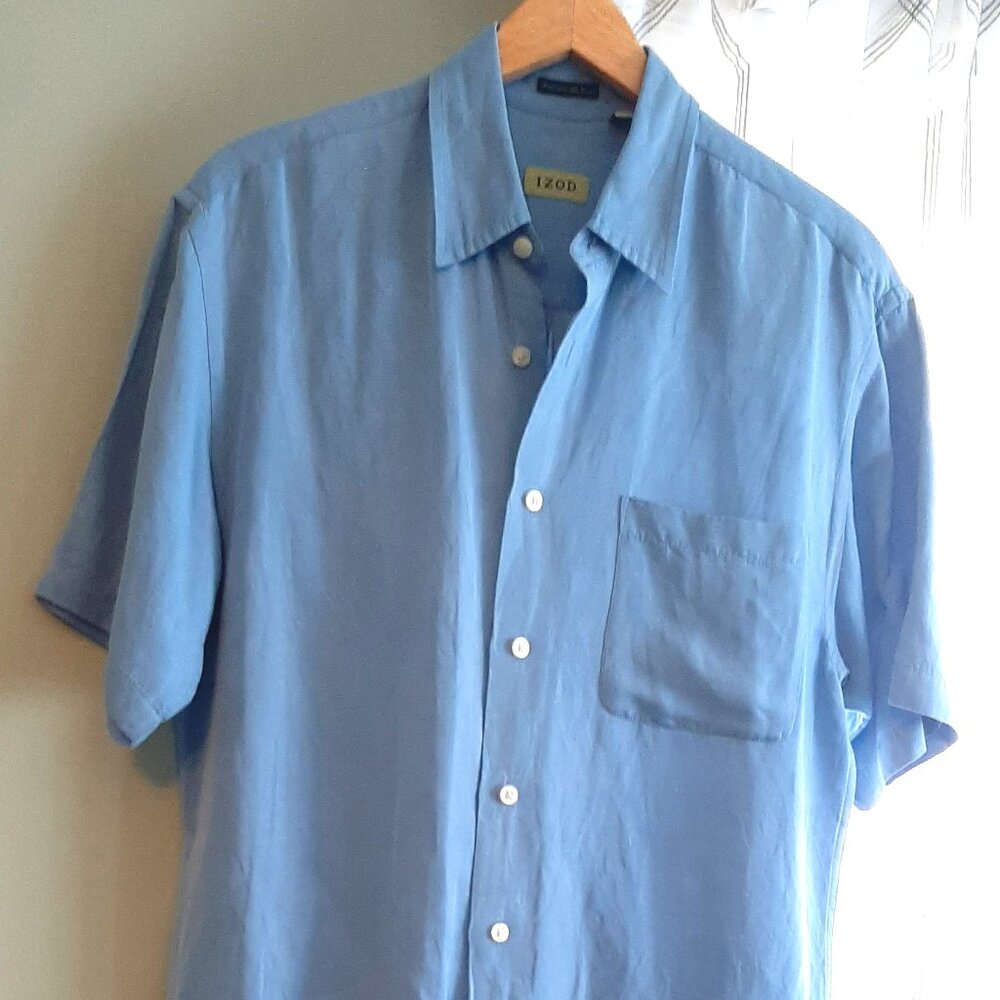 Izod Tropical Waters Men's Button Down Washable Silk Blend Shirt Size M